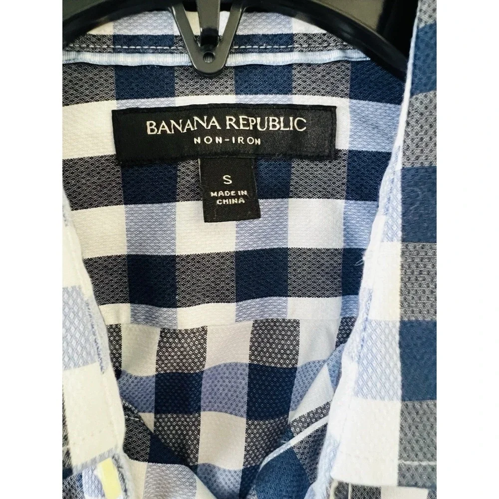 Banana Republic Shirt Mens Small Blue Check Plaid Long Sleeve Camden Fit